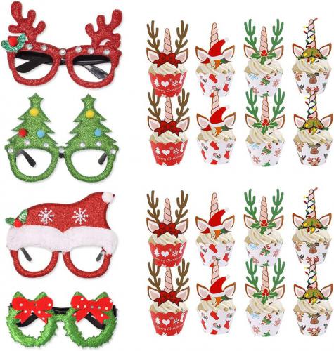 Vánoèní rekvizity 4ks Vánoèní brýle a dekorace na cupcake