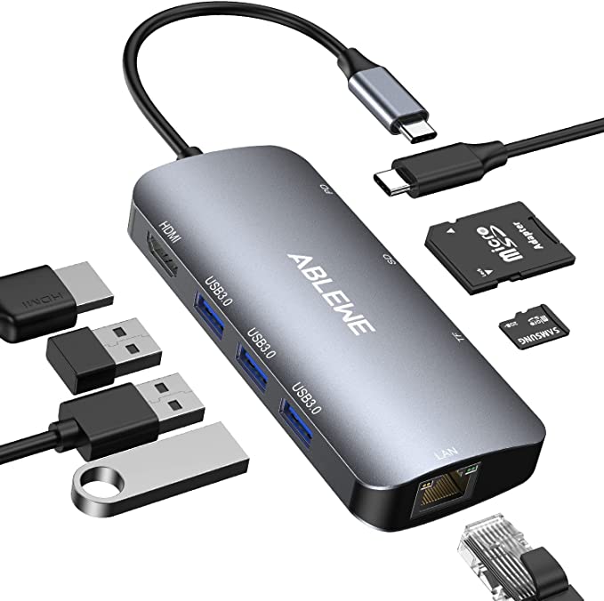 Ablewe USB-C Hub 8v1, šedý - zvìtšit obrázek